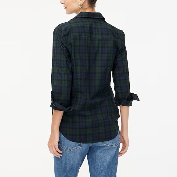 J. Crew Factory Black Watch Plaid Cotton Poplin shirt in Signature Fit - Picture 4 of 11